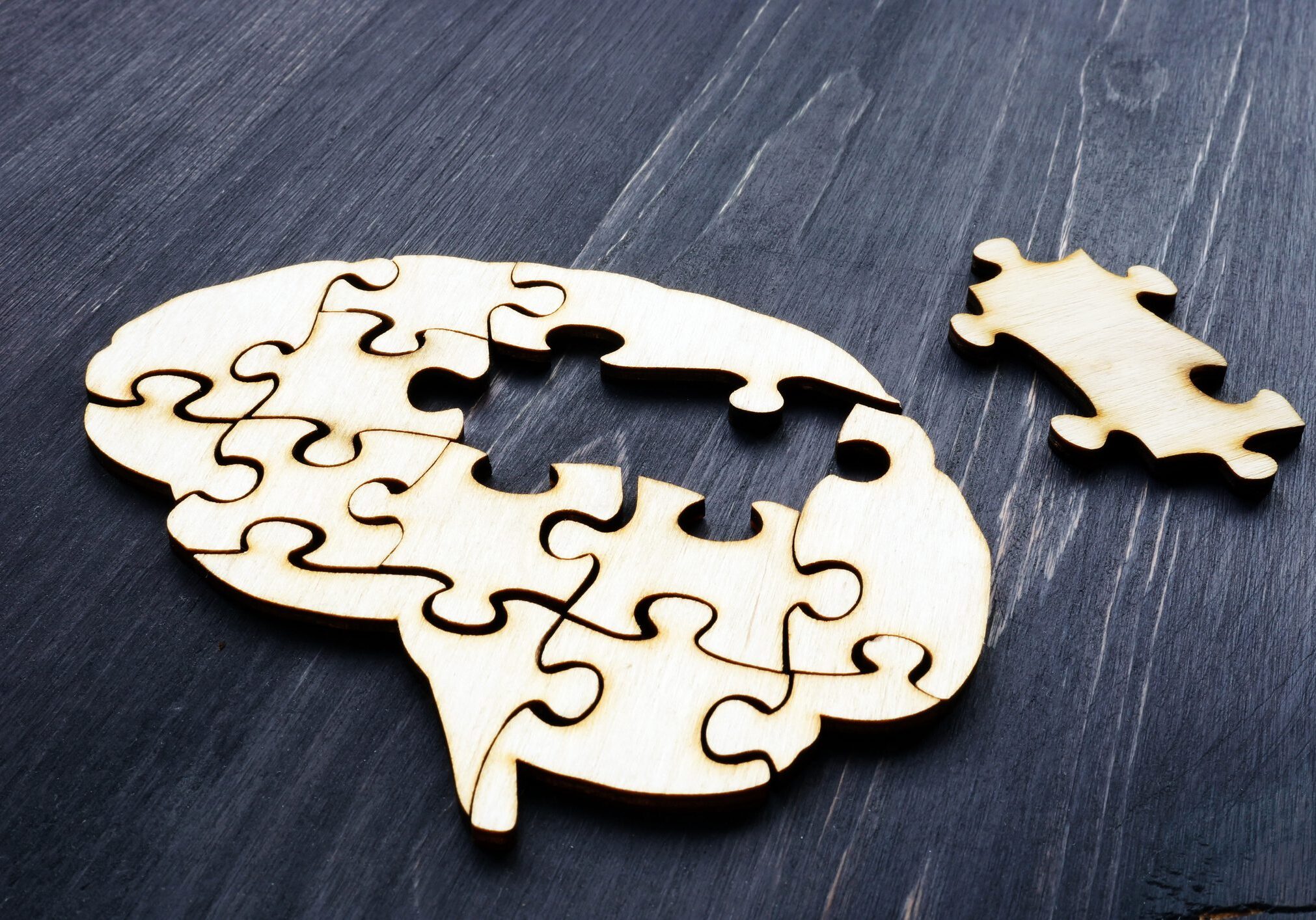 Brain from wooden puzzles. Mental Health and problems with memory. Desert Sage Behavioral Health